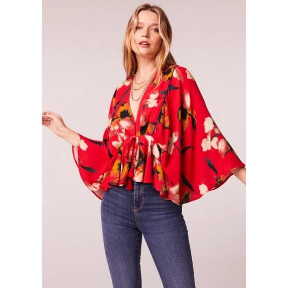 Band of the Free Red Floral Batwing Top - S - Picture 1 of 7